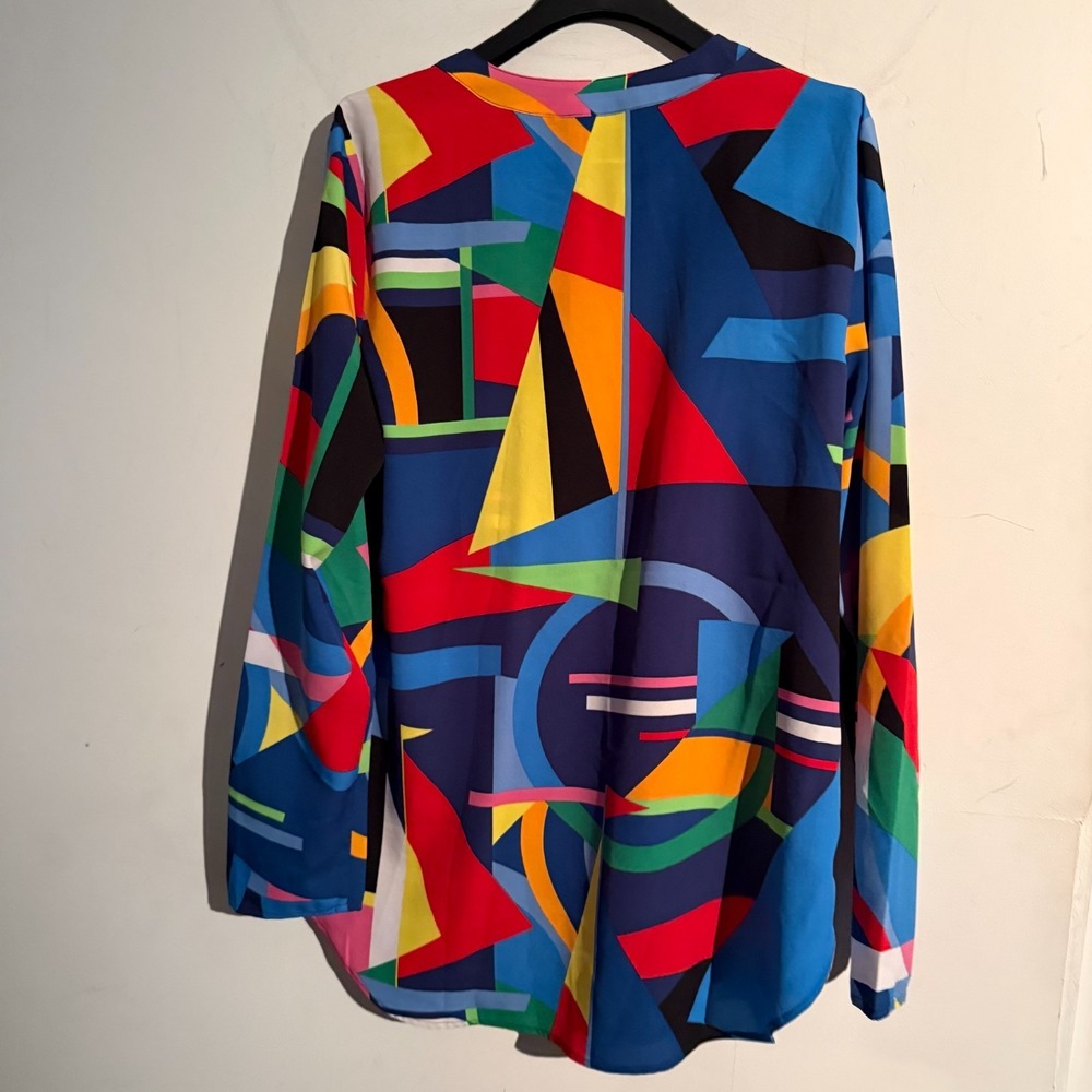 Lauren Ralph Lauren Black Label Petite Large Abstract Geometric Tunic Art Flowy - Picture 4 of 4